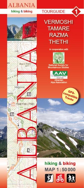 Carte de randonnée de l'Albanie n° 1 - Vermoshi, Tamare, Razma, Thethi | Huber carte pliée Huber 