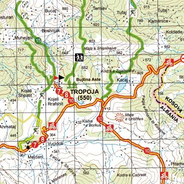 Carte de randonnée de l'Albanie n° 2 - Tropoja, B. Curri, Valbona | Huber carte pliée Huber 
