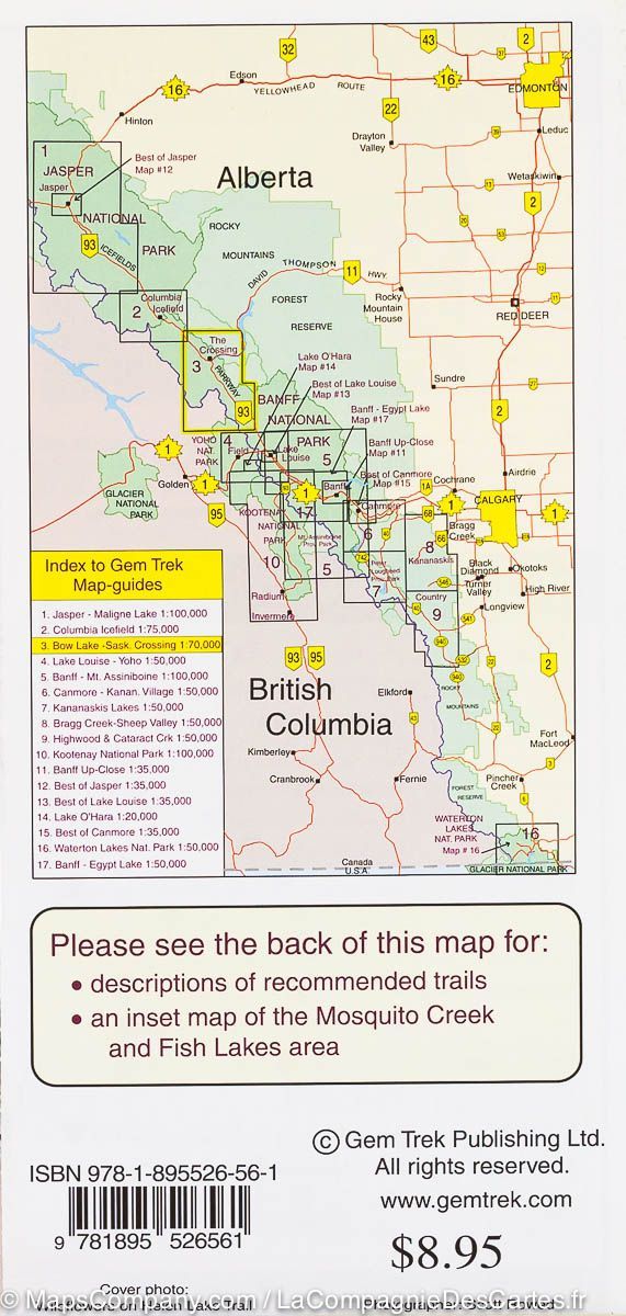 Carte de randonnée du Lac Bow (PN Banff et Jasper, Alberta) & Saskatchewan crossing | Gem Trek - La Compagnie des Cartes