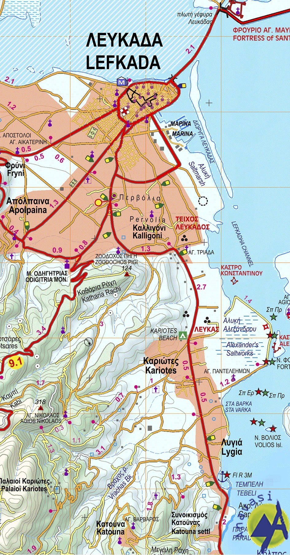 Carte de randonnée - îles de Lefkada & Meganisi | Anavasi carte pliée Anavasi 