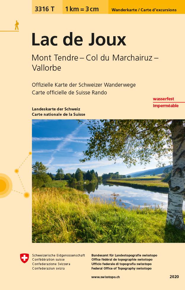 Carte de randonnée imperméable n° 3316T - Lac de Joux (Suisse) | Swisstopo - 1/33 333 carte pliée Swisstopo 
