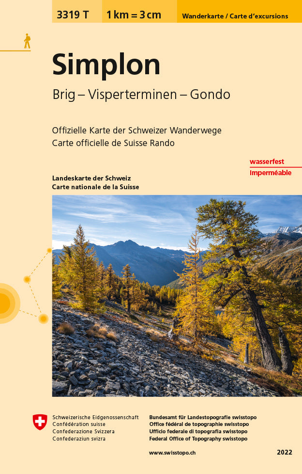 Carte de randonnée imperméable n° 3319T - Simplon (Suisse) | Swisstopo - 1/33 333 carte pliée Swisstopo 