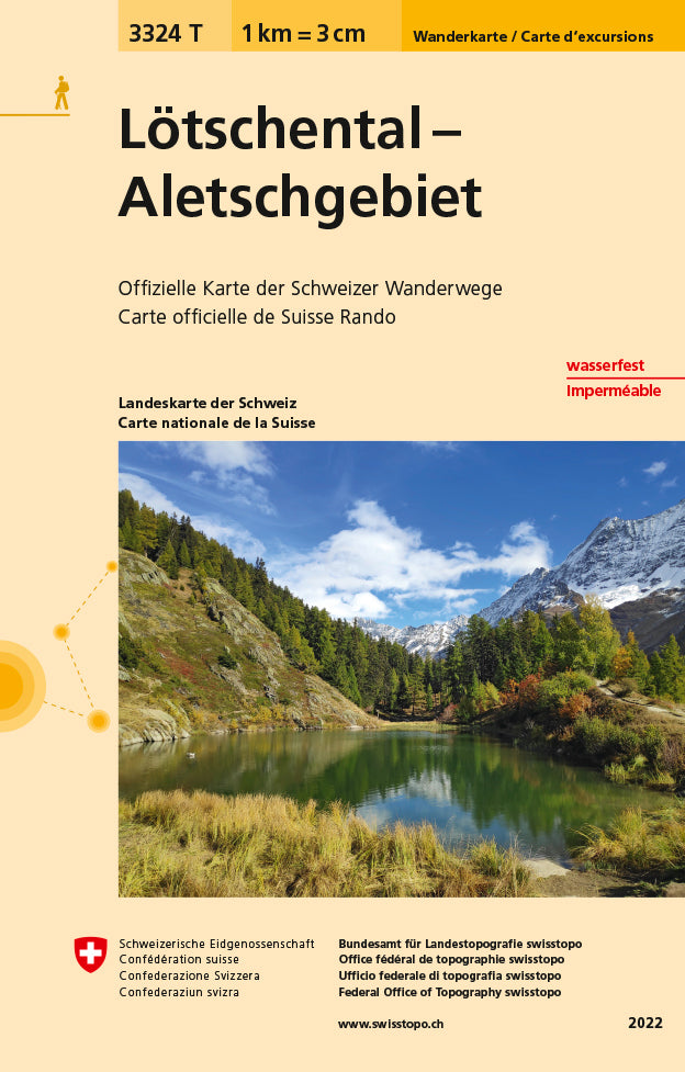 Carte de randonnée imperméable n° 3324T - Lötschental, Aletschgebiet (Suisse) | Swisstopo - 1/33 333 carte pliée Swisstopo 