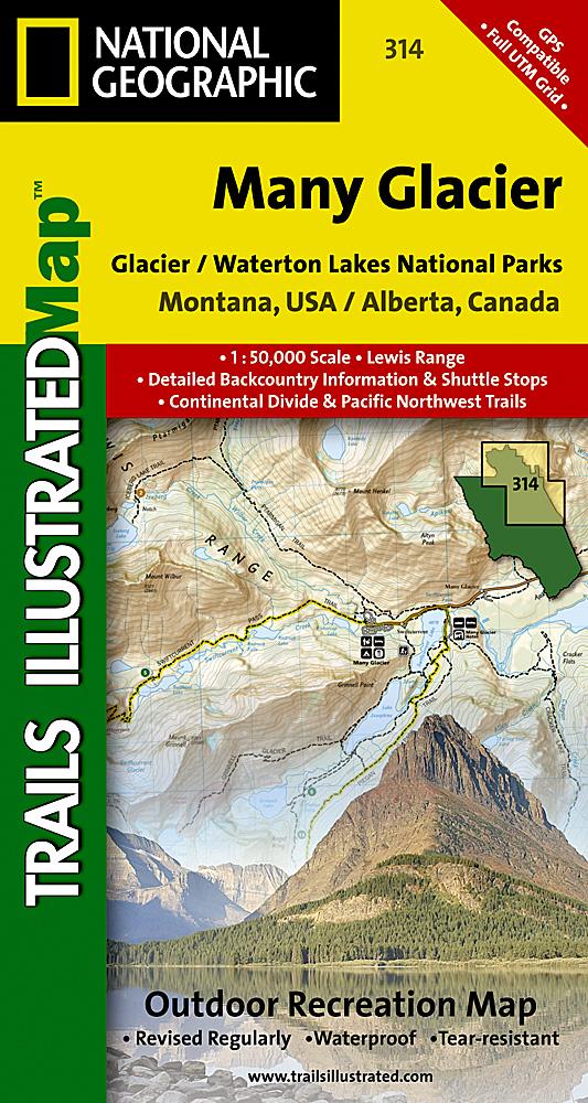 Carte de randonnée - Many Glacier, Glacier & Waterton Lakes National Parks (Montana, Alberta), n° 314 | National Geographic carte pliée National Geographic 