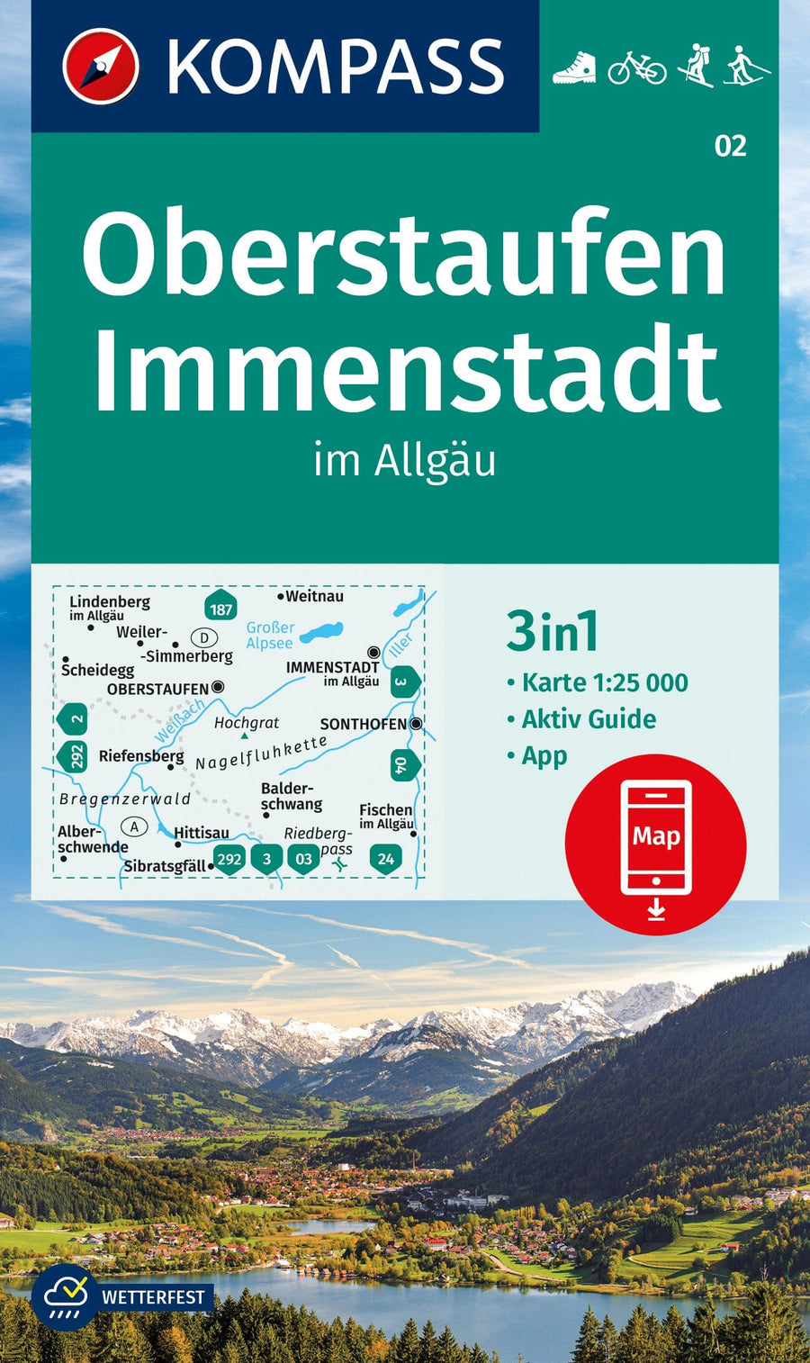 Carte de randonnée n° 002 - Oberstaufen, Immenstadt im Allgau (Allemagne) | Kompass carte pliée Kompass 