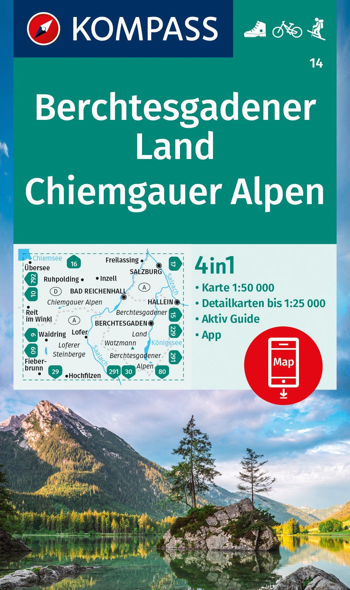 Carte de randonnée n° 014 - Berchtesgadener Land, Chiemgauer Alpen (Allemagne) | Kompass carte pliée Kompass 