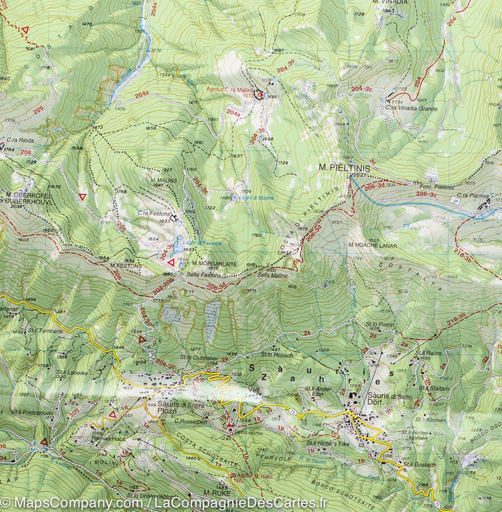 Carte de randonnée n° 02 - Forni di Sopra, Ampezzo, Sauris, Alta Val Tagliamento (Alpes carniques, Italie) | Tabacco carte pliée Tabacco 