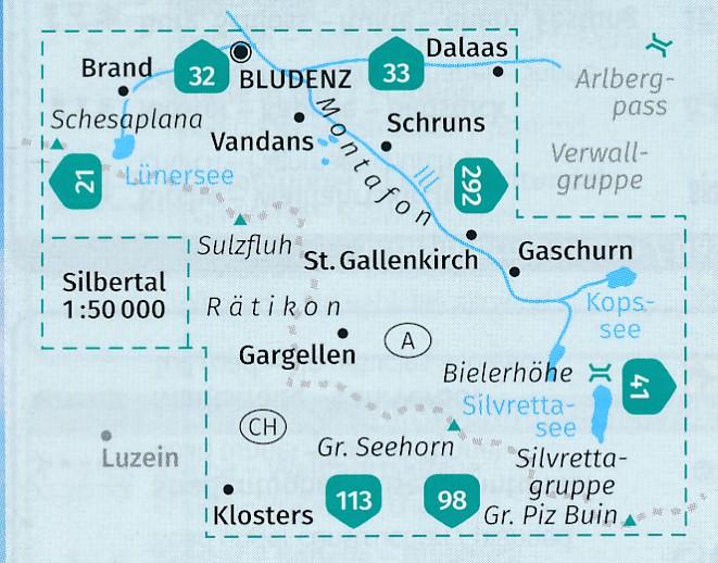 Carte de randonnée n° 032 - Montafon, Silvretta, Gargellen, Bielerhöhe (Tyrol, Autriche) | Kompass carte pliée Kompass 