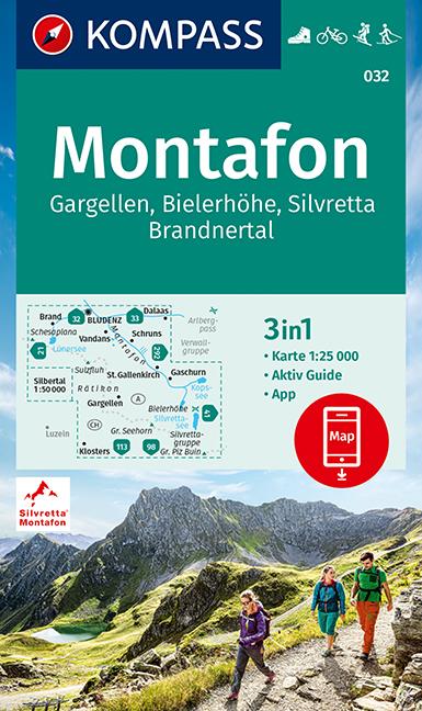 Carte de randonnée n° 032 - Montafon, Silvretta, Gargellen, Bielerhöhe (Tyrol, Autriche) | Kompass carte pliée Kompass 