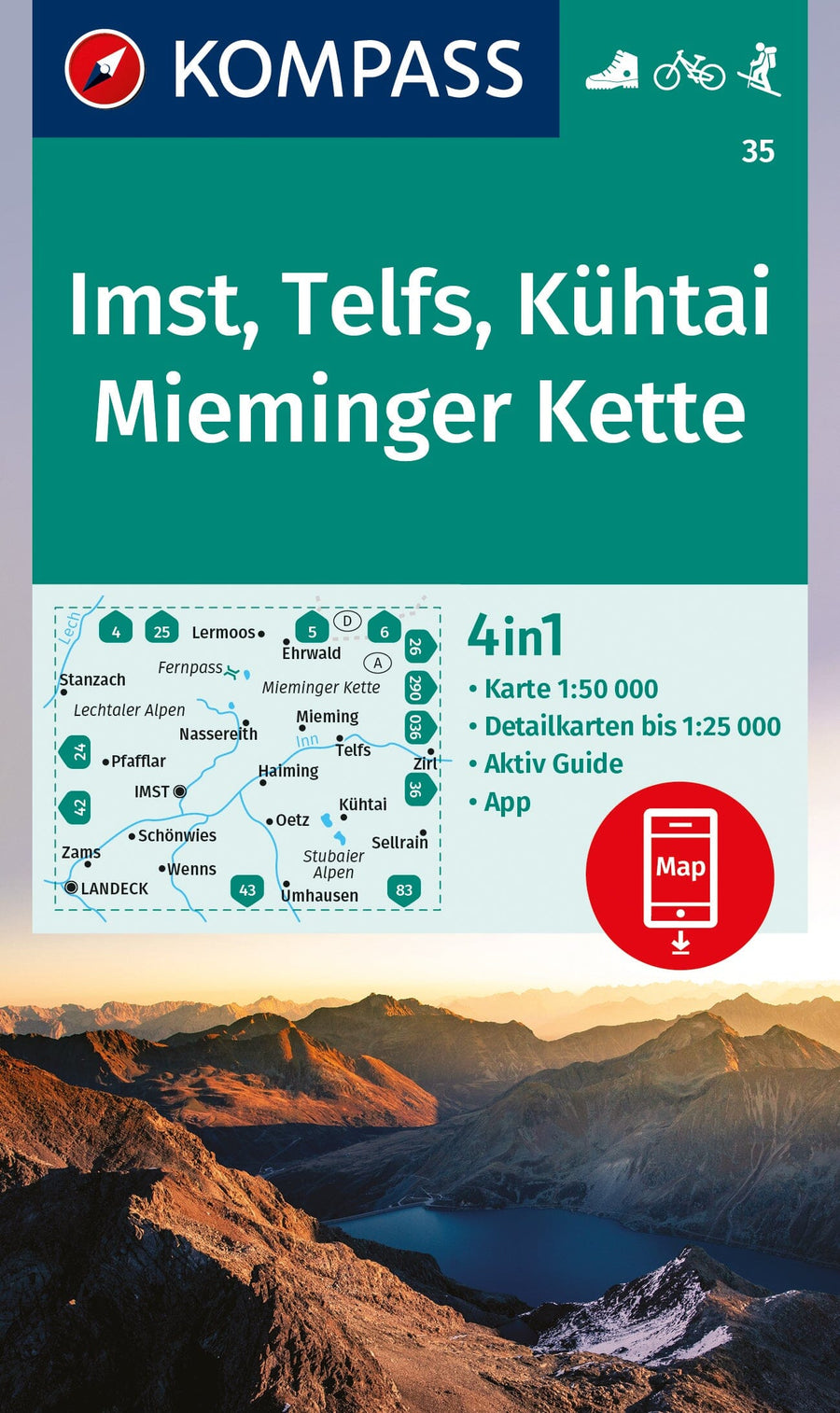 Carte de randonnée n° 035 - Imst, Telfs, Kühta, Mieminger Kette (Autriche) | Kompass carte pliée Kompass 