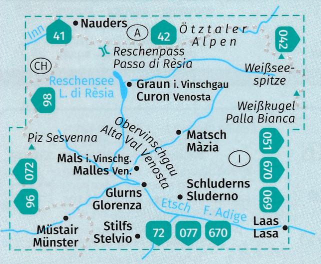 Carte de randonnée n° 041 - Obervinschgau / Alta Val Venosta (Sud-Tyrol) | Kompass carte pliée Kompass 