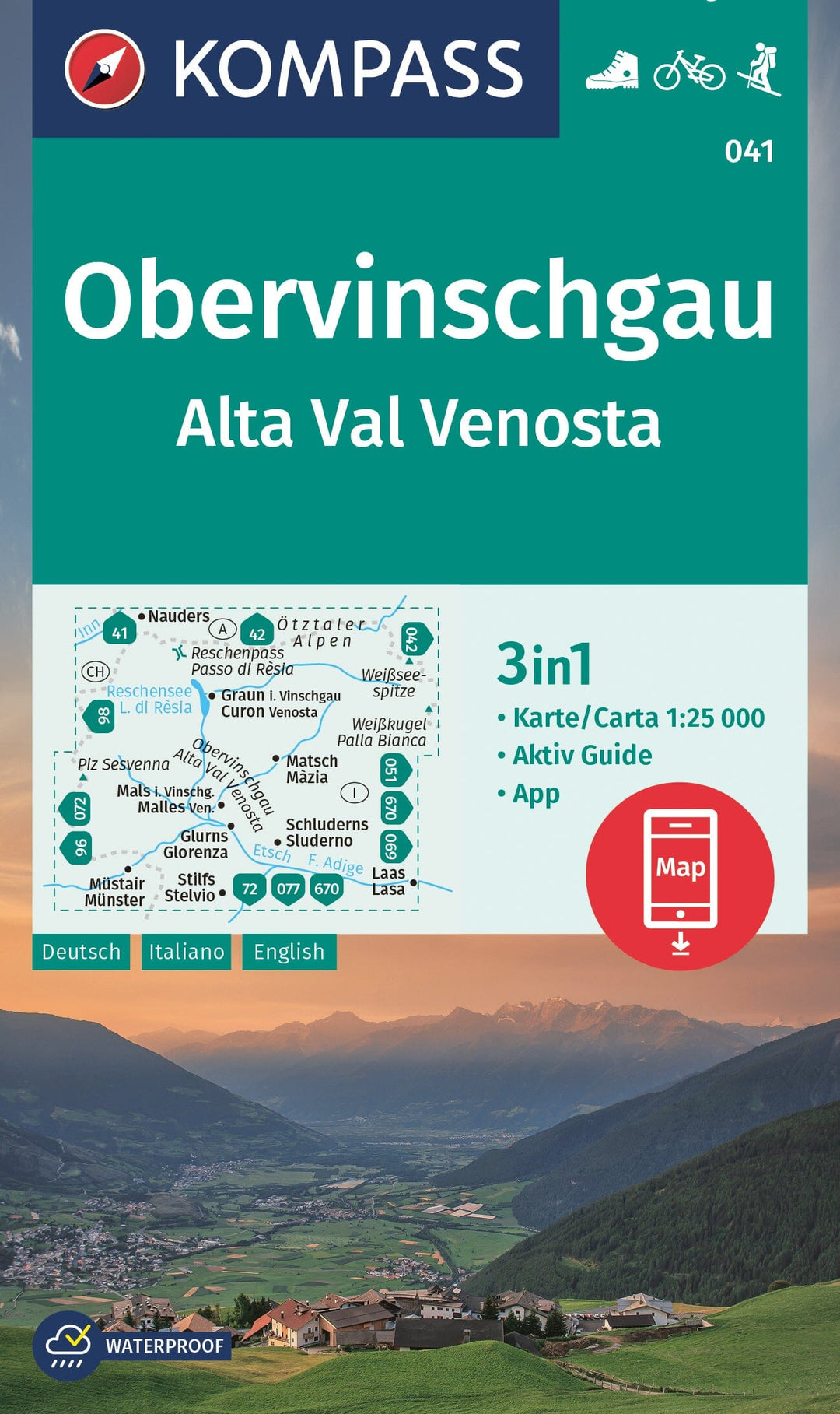 Carte de randonnée n° 041 - Obervinschgau / Alta Val Venosta (Sud-Tyrol) | Kompass carte pliée Kompass 