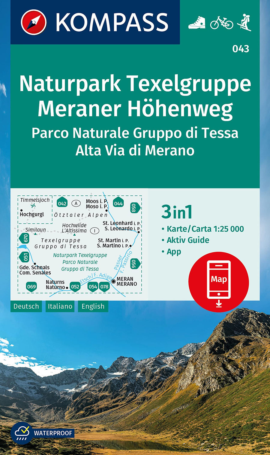 Carte de randonnée n° 043 - Texelgruppe NP, Meraner Höhenweg (Tyrol du Sud) | Kompass carte pliée Kompass 
