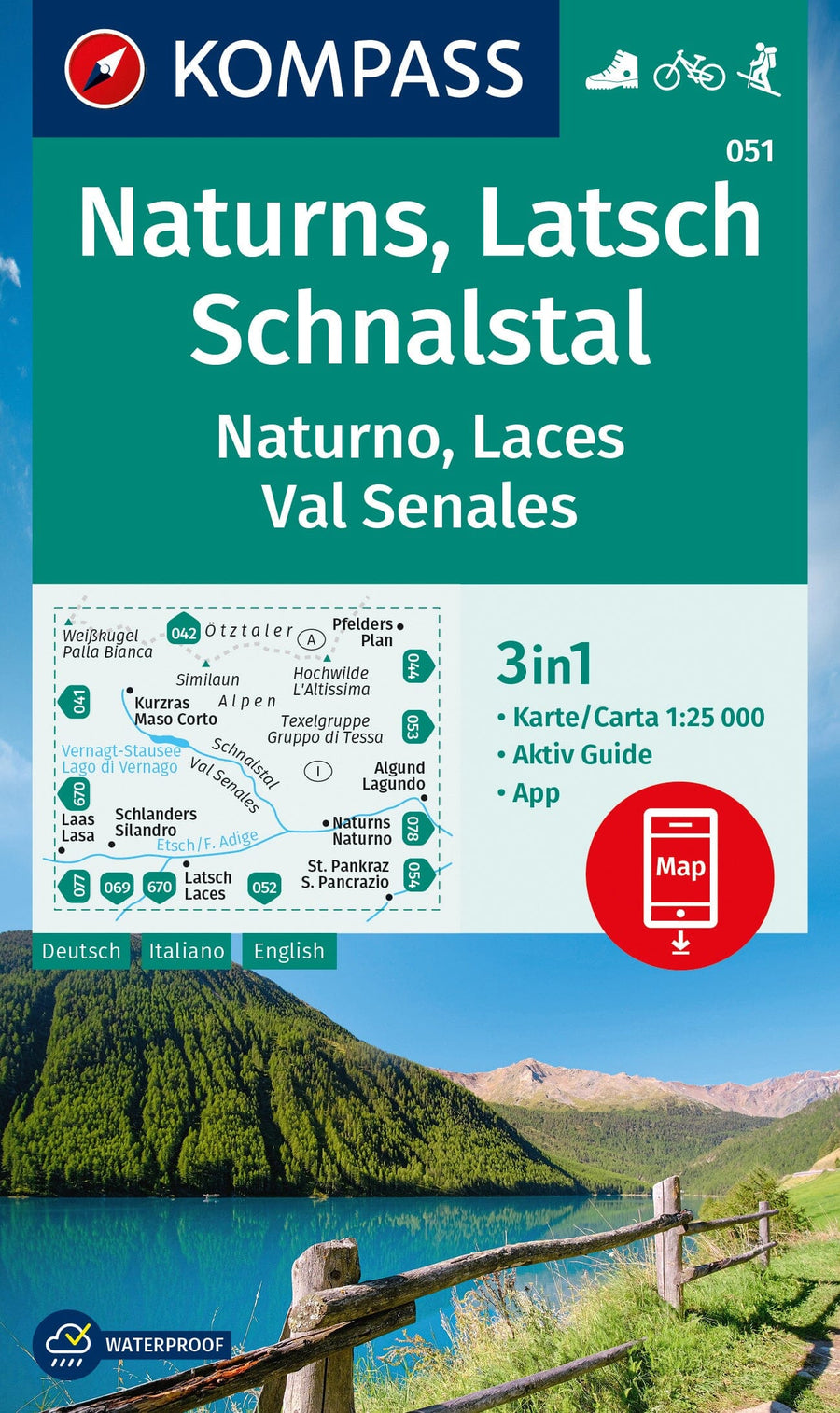 Carte de randonnée n° 051 - Naturns, Latsch, Schnalsta (Italie) | Kompass carte pliée Kompass 