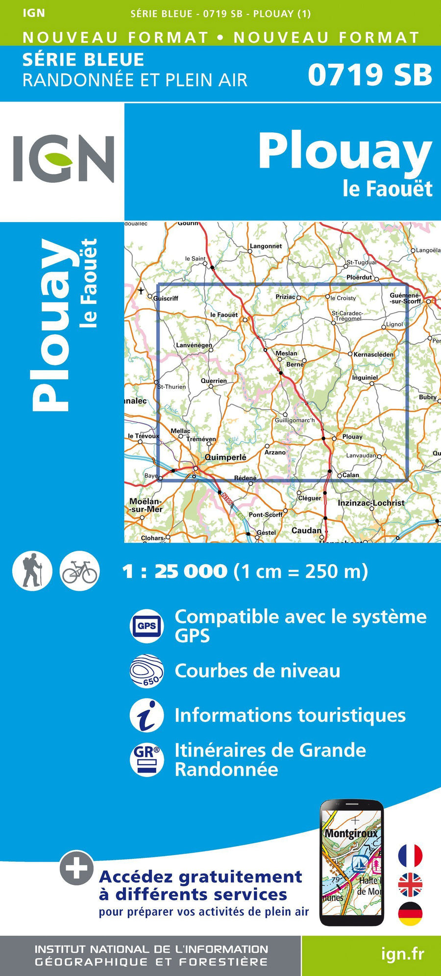 Carte de randonnée n° 0719 - Plouay, Le Faouët | IGN - Série Bleue carte pliée IGN 