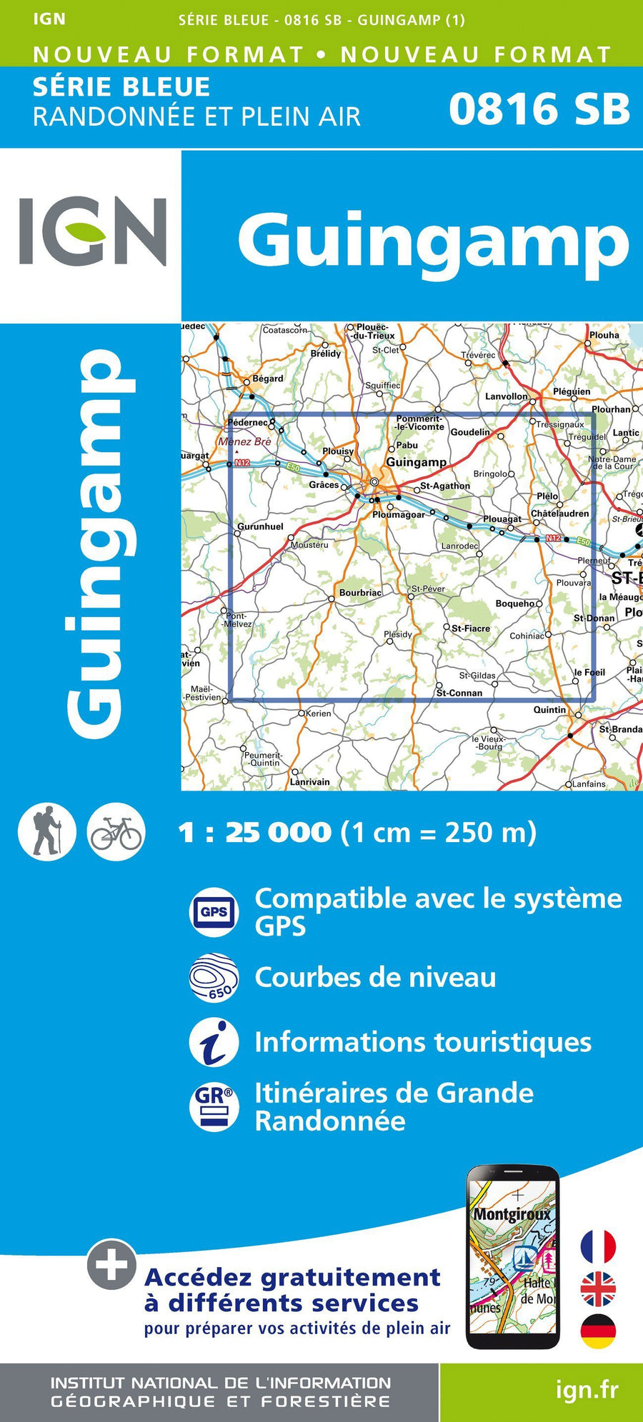 Carte de randonnée n° 0816 - Guingamp | IGN - Série Bleue carte pliée IGN 