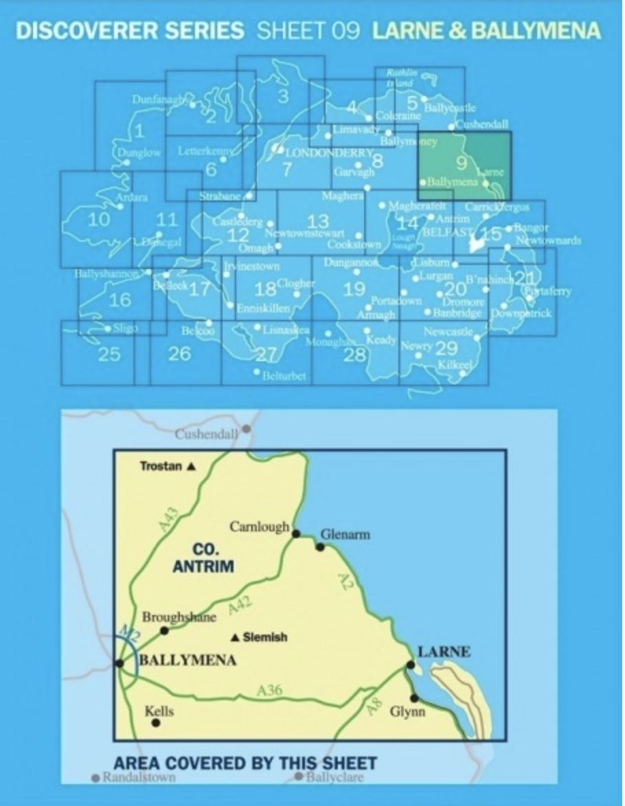 Carte de randonnée n° 09 - Larne (Irlande du Nord) | Ordnance Survey - Discoverer carte pliée Ordnance Survey 