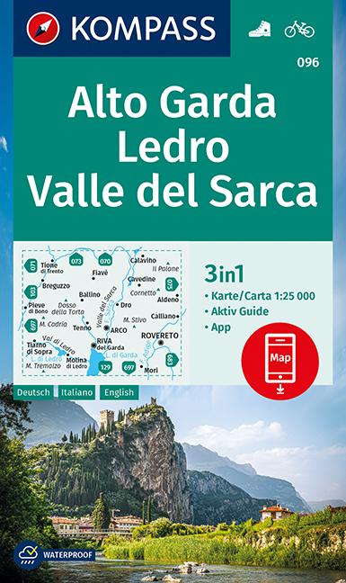 Carte de randonnée n° 096 - Alto Garda, Ledro, Valle del Sacre (Italie) | Kompass carte pliée Kompass 