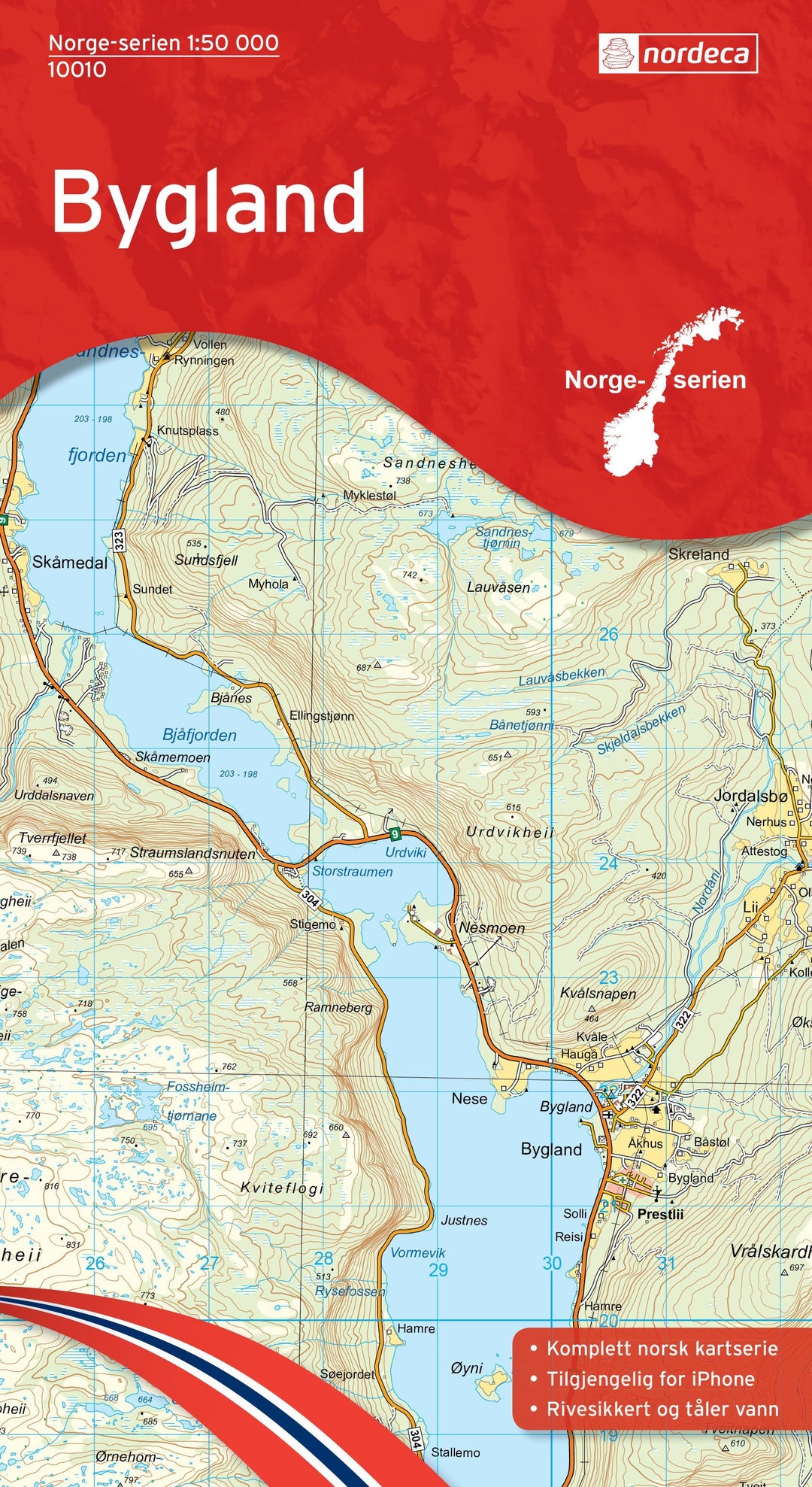 Carte de randonnée n° 10010 - Bygland (Norvège) | Nordeca - Norge-serien carte pliée Nordeca 