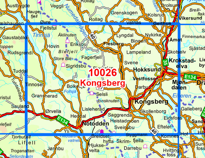 Carte de randonnée n° 10026 - Kongsberg (Norvège) | Nordeca - Norge-serien carte pliée Nordeca 