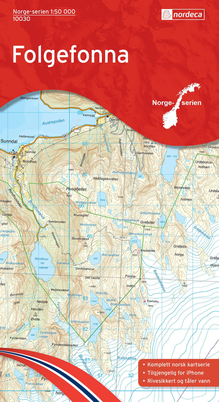 Carte de randonnée n° 10030 - Folgefonna (Norvège) | Nordeca - Norge-serien carte pliée Nordeca 