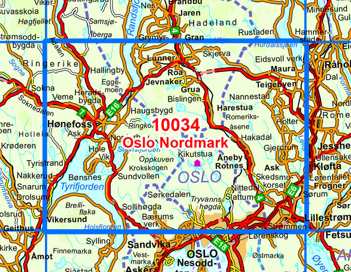 Carte de randonnée n° 10034 - Oslo Nordmarki (Norvège) | Nordeca - Norge-serien carte pliée Nordeca 