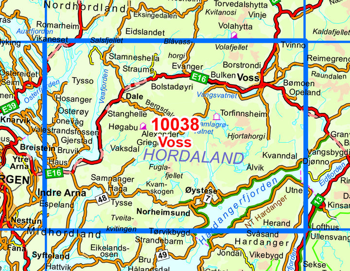 Carte de randonnée n° 10038 - Voss (Norvège) | Nordeca - Norge-serien carte pliée Nordeca 