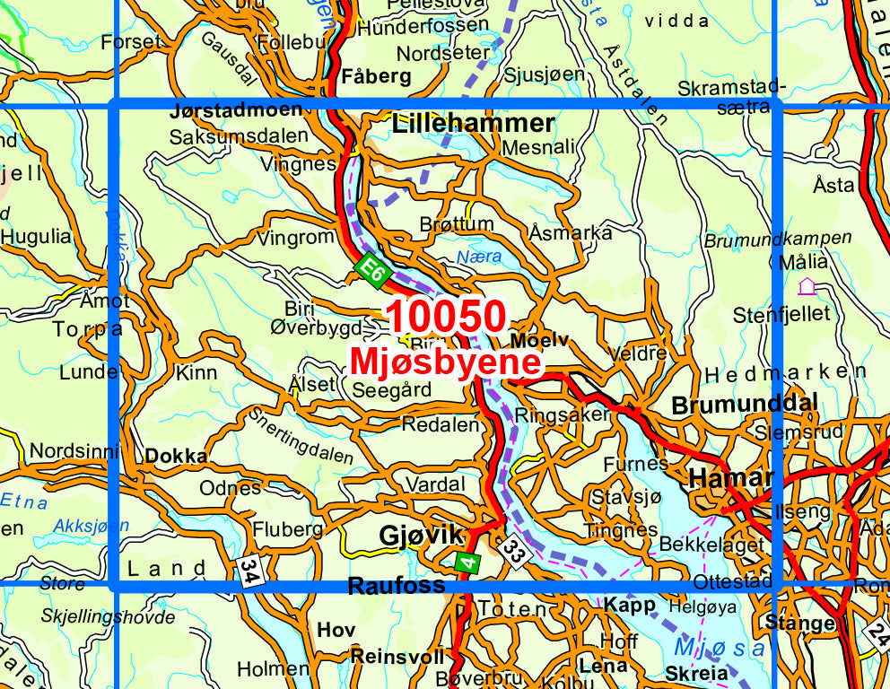 Carte de randonnée n° 10050 - Mjosbyene (Norvège) | Nordeca - Norge-serien carte pliée Nordeca 