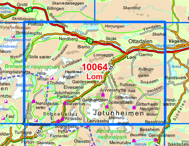 Carte de randonnée n° 10064 - Lom (Norvège) | Nordeca - Norge-serien carte pliée Nordeca 