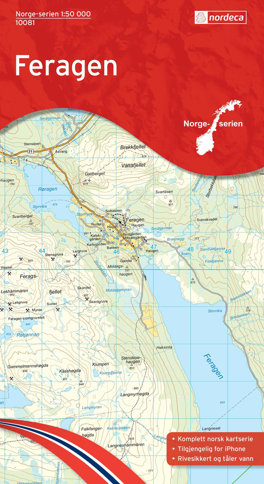 Carte de randonnée n° 10081 - Røros (Feragen) (Norvège) | Nordeca - Norge-serien carte pliée Nordeca 
