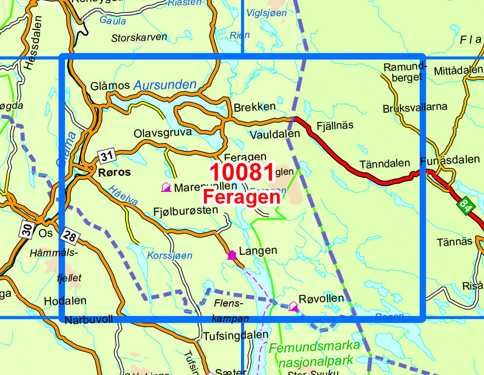 Carte de randonnée n° 10081 - Røros (Feragen) (Norvège) | Nordeca - Norge-serien carte pliée Nordeca 
