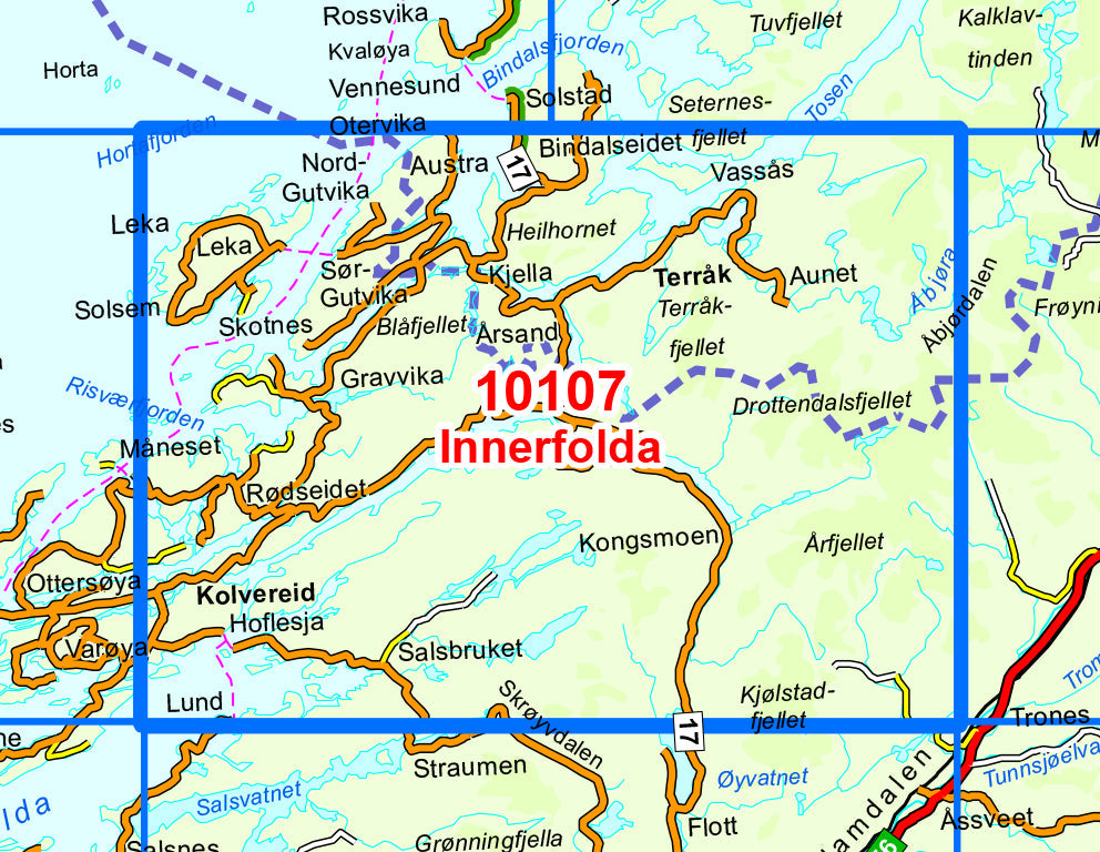 Carte de randonnée n° 10107 - Innerfolda (Norvège) | Nordeca - Norge-serien carte pliée Nordeca 