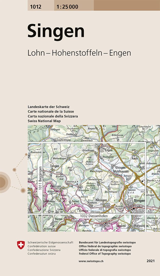 Carte de randonnée n° 1012 - Singen (Suisse, Allemagne) | Swisstopo - 1/25 000 carte pliée Swisstopo 