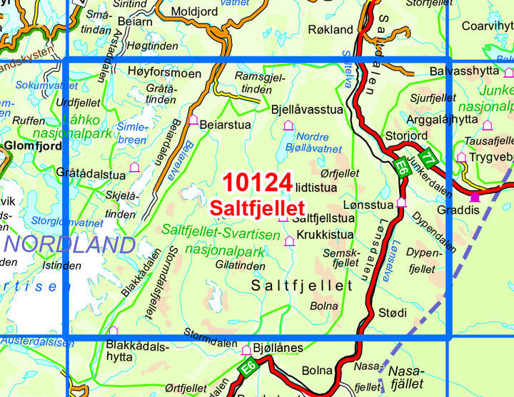Carte de randonnée n° 10124 - Saltfjellet (Norvège) | Nordeca - Norge-serien carte pliée Nordeca 