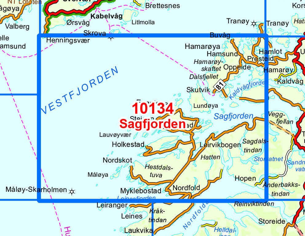 Carte de randonnée n° 10134 - Sagfjorden (Norvège) | Nordeca - Norge-serien carte pliée Nordeca 