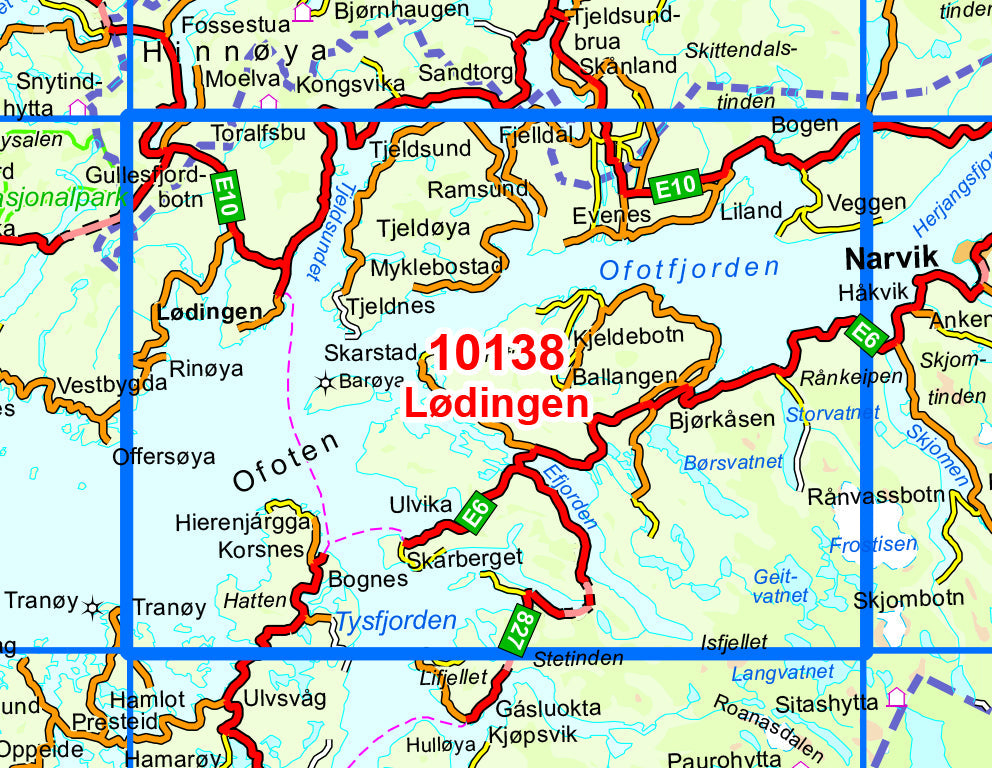 Carte de randonnée n° 10138 - Lodingen (Norvège) | Nordeca - Norge-serien carte pliée Nordeca 