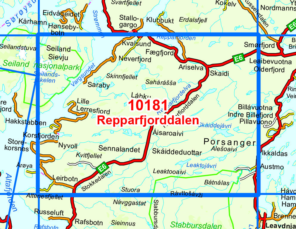 Carte de randonnée n° 10181 - Repparfjorddalen (Norvège) | Nordeca - Norge-serien carte pliée Nordeca 