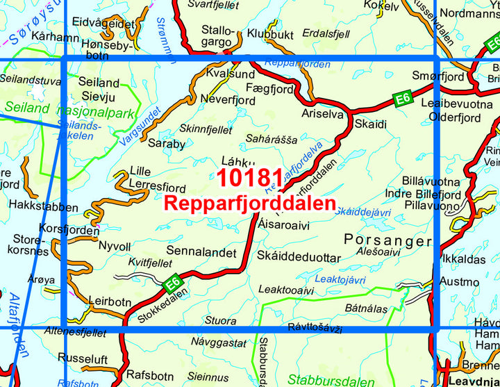 Carte de randonnée n° 10181 - Repparfjorddalen (Norvège) | Nordeca - Norge-serien carte pliée Nordeca 