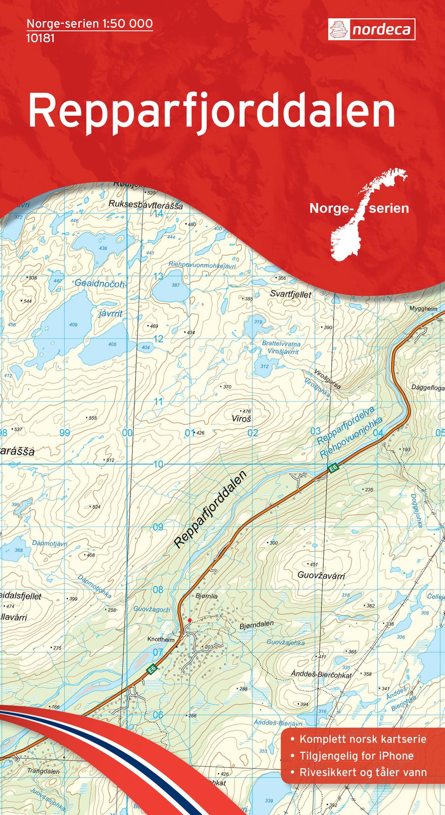 Carte de randonnée n° 10181 - Repparfjorddalen (Norvège) | Nordeca - Norge-serien carte pliée Nordeca 