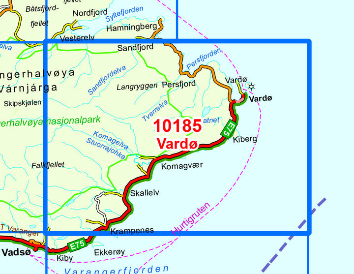 Carte de randonnée n° 10185 - Vardo (Norvège) | Nordeca - Norge-serien carte pliée Nordeca 