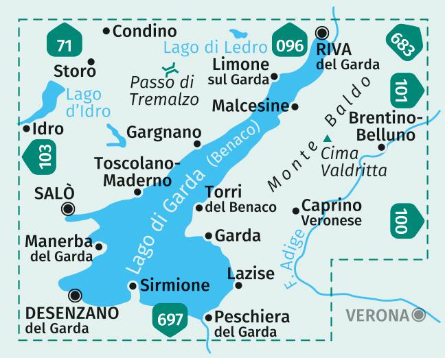 Carte de randonnée n° 102 - Lac de Garde & Monte Baldo (Lombardie) | Kompass carte pliée Kompass 