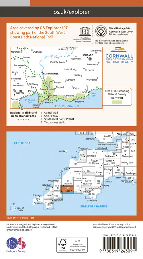 Carte de randonnée n° 107 - Saint Austell (Grande Bretagne) | Ordnance Survey - Explorer carte pliée Ordnance Survey Papier 