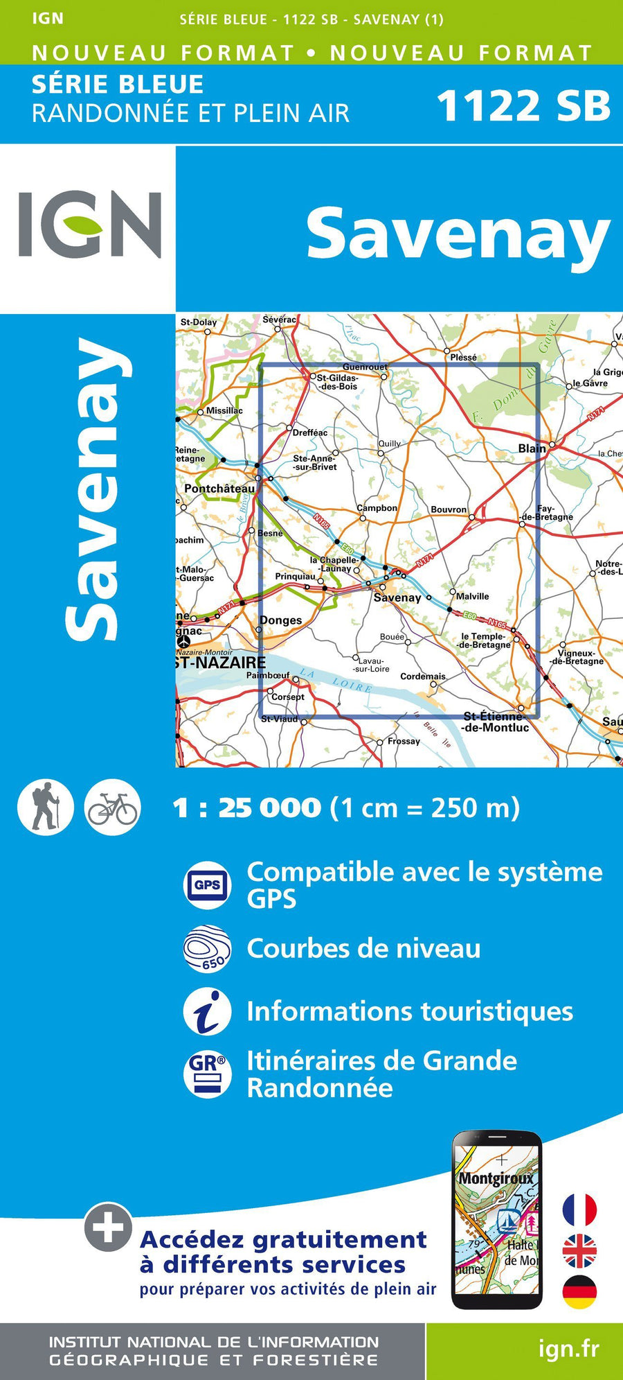 Carte de randonnée n° 1122 - Savenay | IGN - Série Bleue carte pliée IGN 