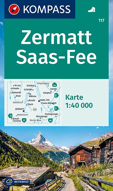 Carte de randonnée n° 117 - Zermatt, Saas Fee (Suisse) | Kompass carte pliée Kompass 