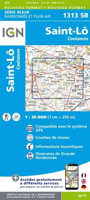 Carte de randonnée n° 1313 - Saint-Lô, Coutances | IGN - Série Bleue carte pliée IGN 