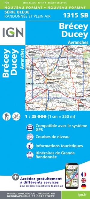 Carte de randonnée n° 1315 - Brécey, Ducey, Avranches | IGN - Série Bleue carte pliée IGN 