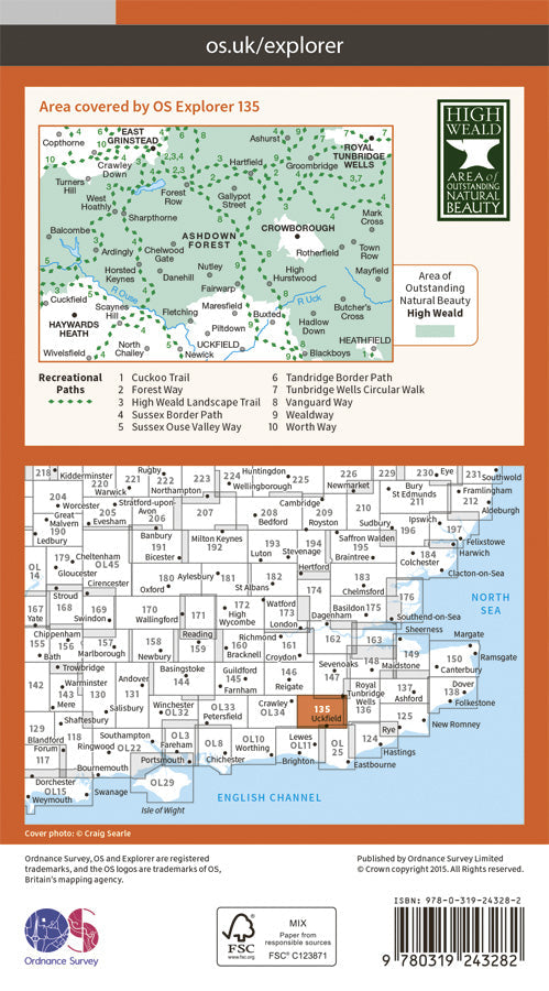 Carte de randonnée n° 135 - Ashdown Forest (greenw) (Grande Bretagne) | Ordnance Survey - Explorer carte pliée Ordnance Survey Papier 