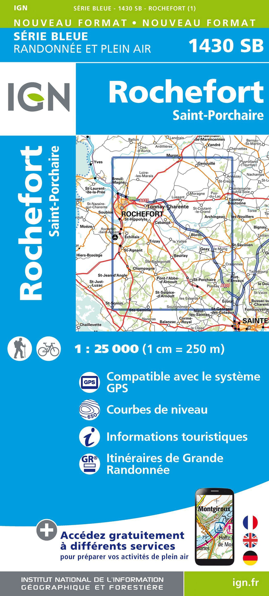 Carte de randonnée n° 1430 - Rochefort, St-Porchaire | IGN - Série Bleue carte pliée IGN 