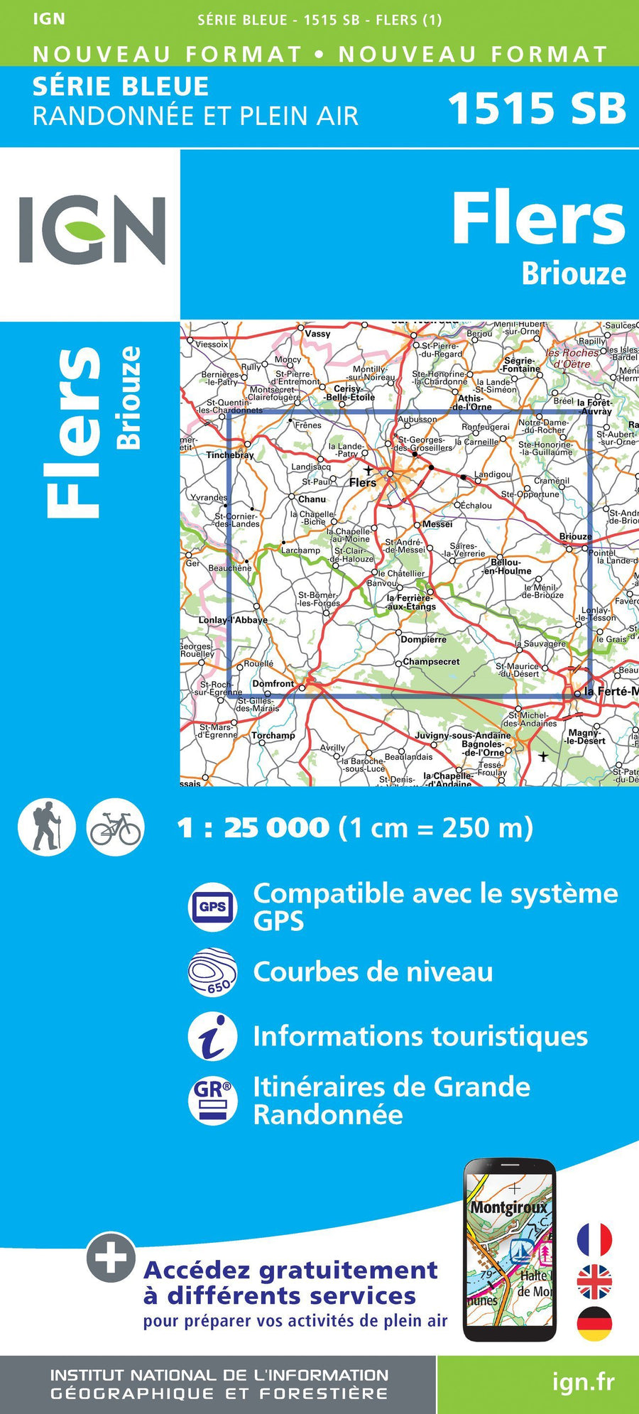 Carte de randonnée n° 1515 - Flers, Briouze | IGN - Série Bleue carte pliée IGN 