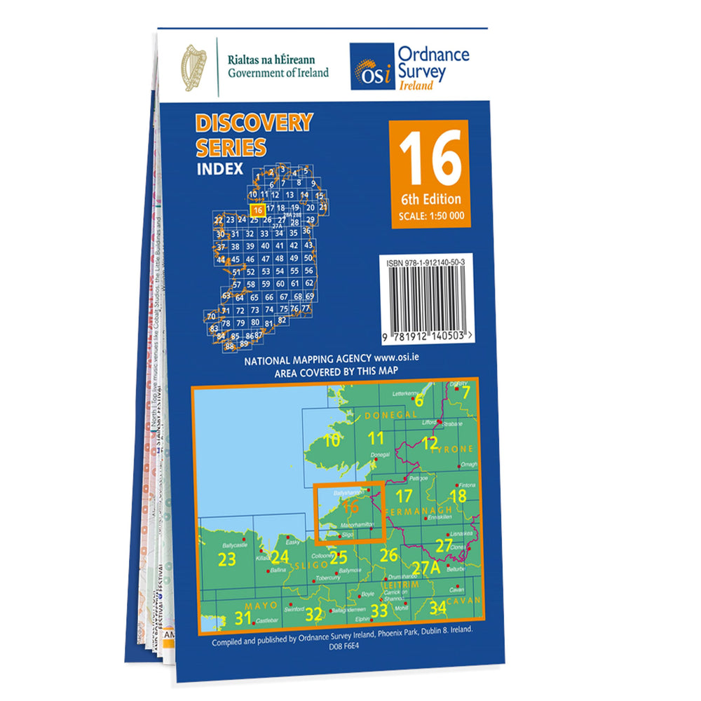 Carte de randonnée n° 16 - Donegal, Fermanagh, Leitrim/ Sligo (Irlande) | Ordnance Survey - série Discovery carte pliée Ordnance Survey Ireland 